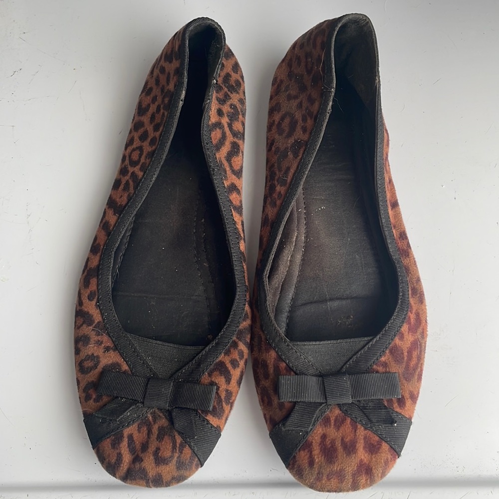 Sam & Libby ballet flats Slzama leopard print slip on shoes Bow women size 7 1/2